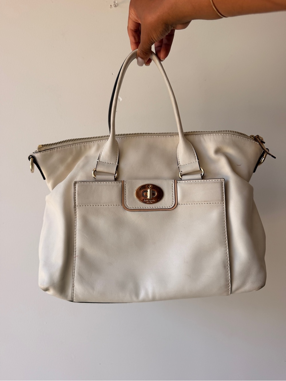 kate spade Cream Leather Turn-Lock Tote
